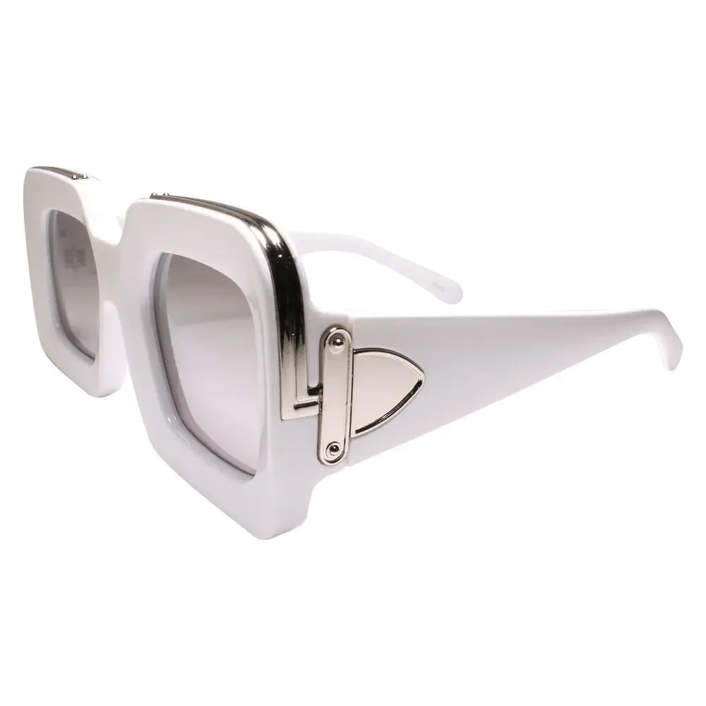 White and Silver Chunky Rap Shades Bold and Thick Frame Hip Hop Sunglasses